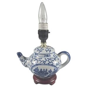 Blue & White Porcelain Teapot Lamp Cottagecore Shabby Chic Vintage Oriental